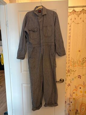 Striped Gray Workwear Jumpsuit - Women's Utility Style